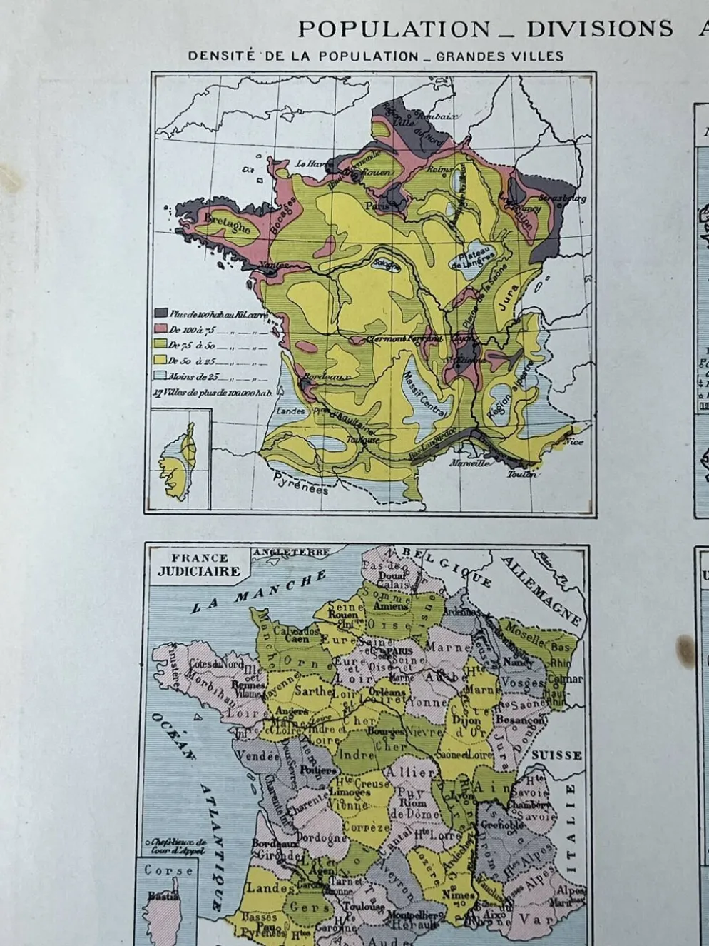 Planche cartographique - France, population et divisions - 27x37cm - 1