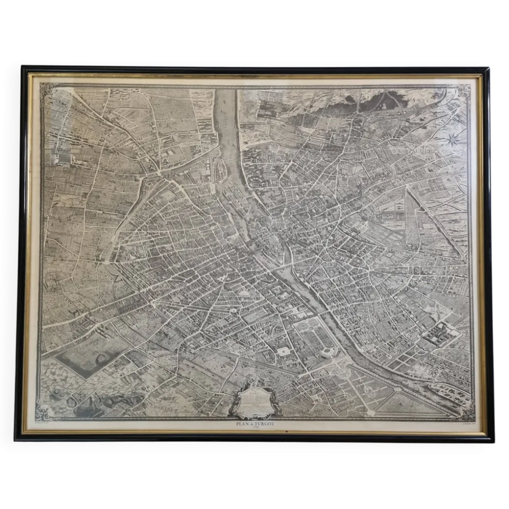 Plan de Turgot 1739 – Reproduction vintage encadrée 100 x 80 cm avec verre