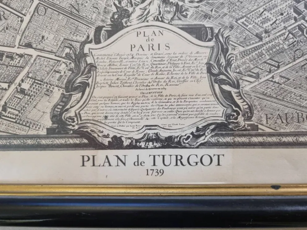 Plan de Turgot 1739 – Reproduction vintage encadrée 100 x 80 cm avec verre