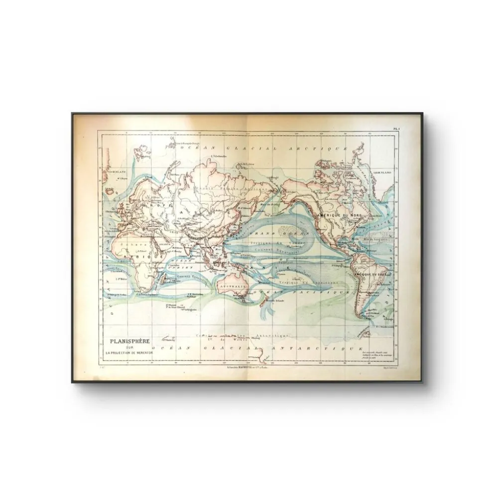 Planisphère ancien de 1887 – Carte géographique vintage