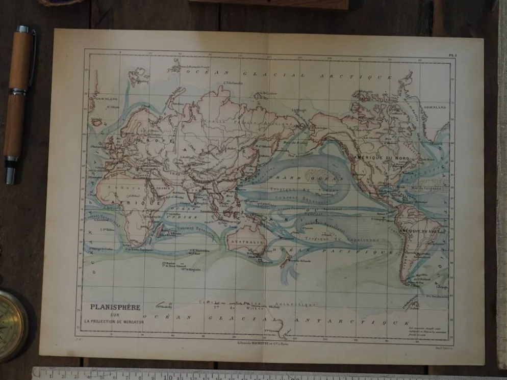 Planisphère ancien de 1887 – Carte géographique vintage