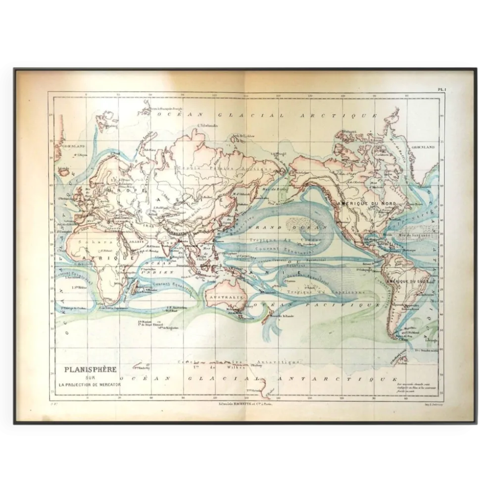 Planisphère ancien de 1887 – Carte géographique vintage