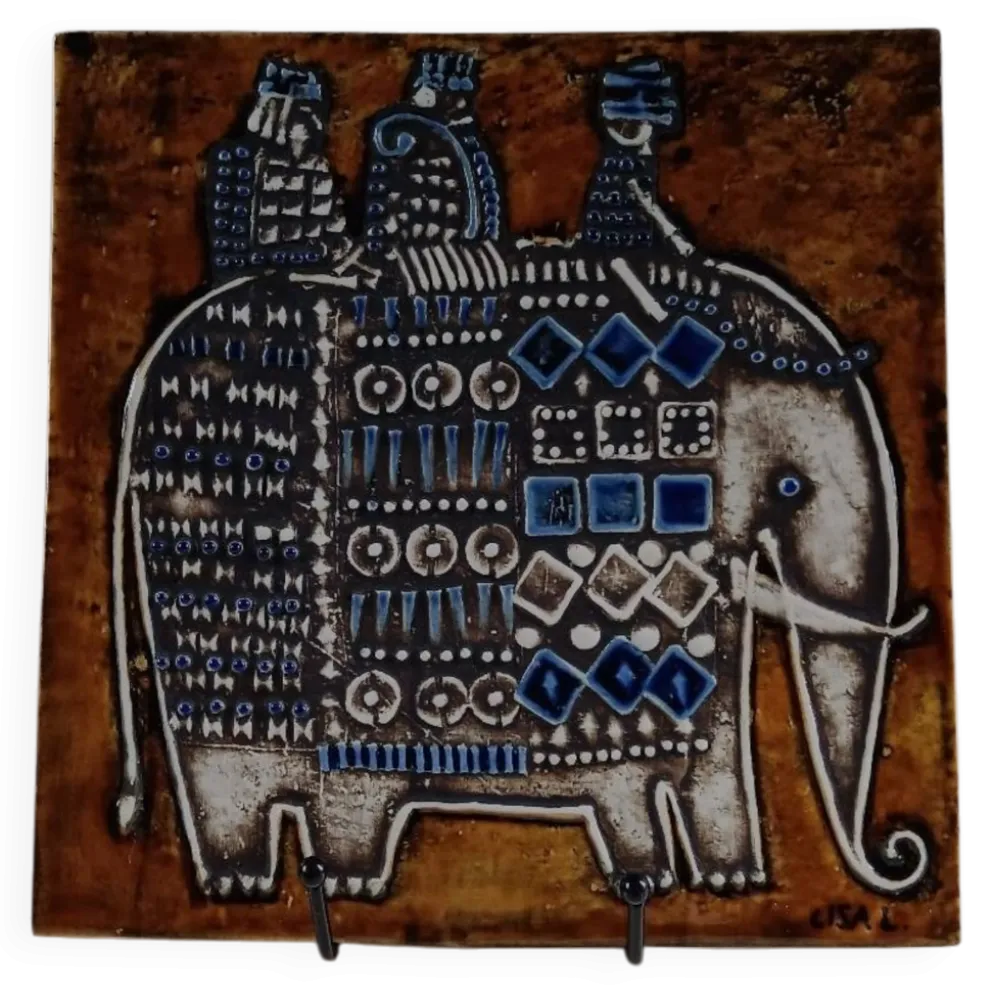Plaque céramique série Unik , Éléphant de Lisa Larson - Gustavsberg