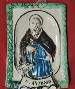 Plaque de dévotion en terre cuite Abbé Saint Antoine, XIX siècle