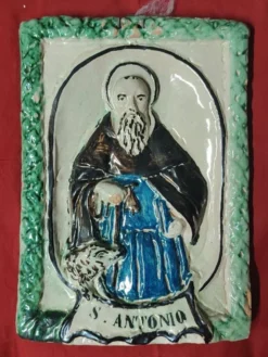 Plaque de dévotion en terre cuite Abbé Saint Antoine, XIX siècle