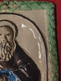 Plaque de dévotion en terre cuite Abbé Saint Antoine, XIX siècle