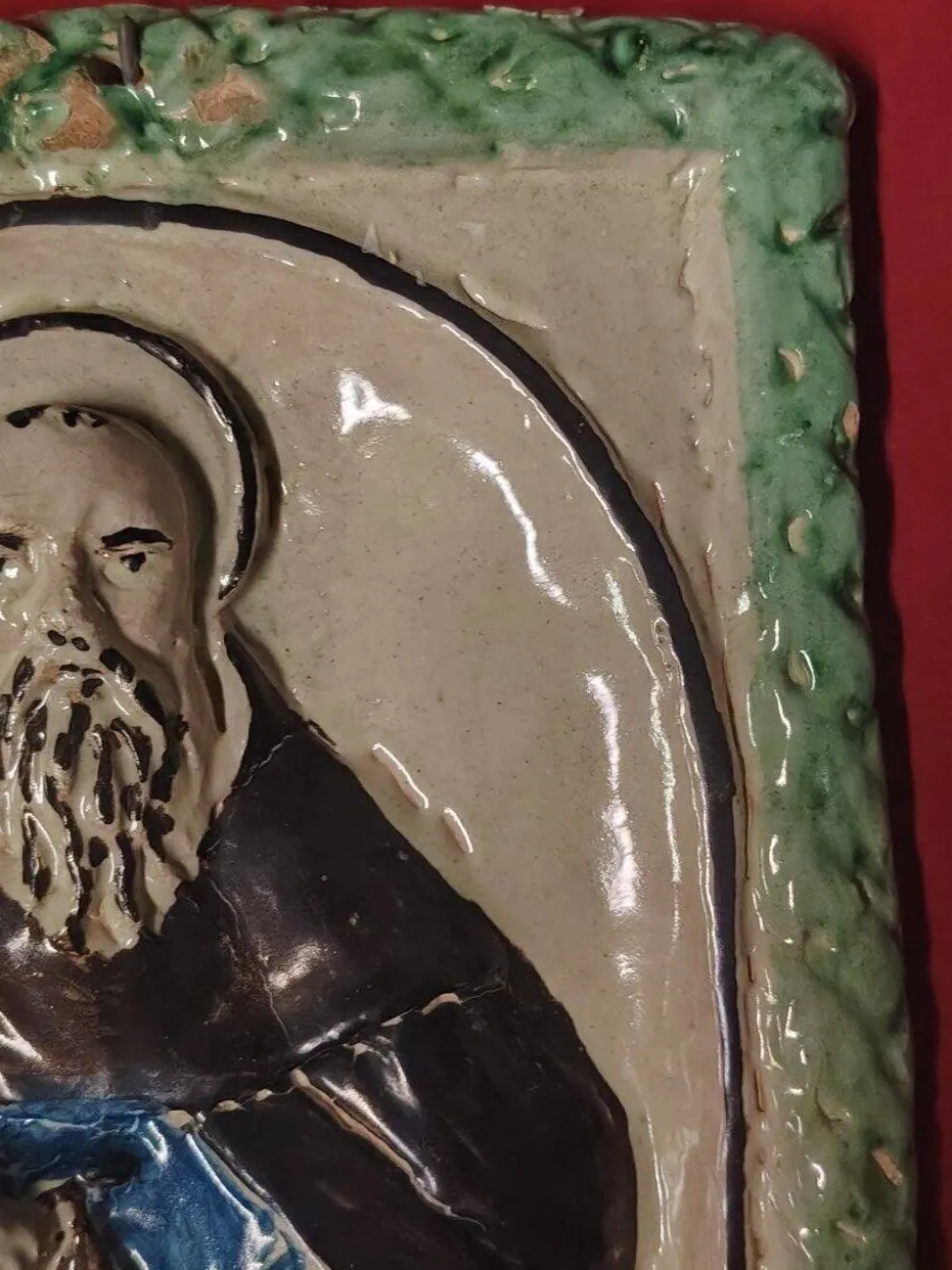 Plaque de dévotion en terre cuite Abbé Saint Antoine, XIX siècle