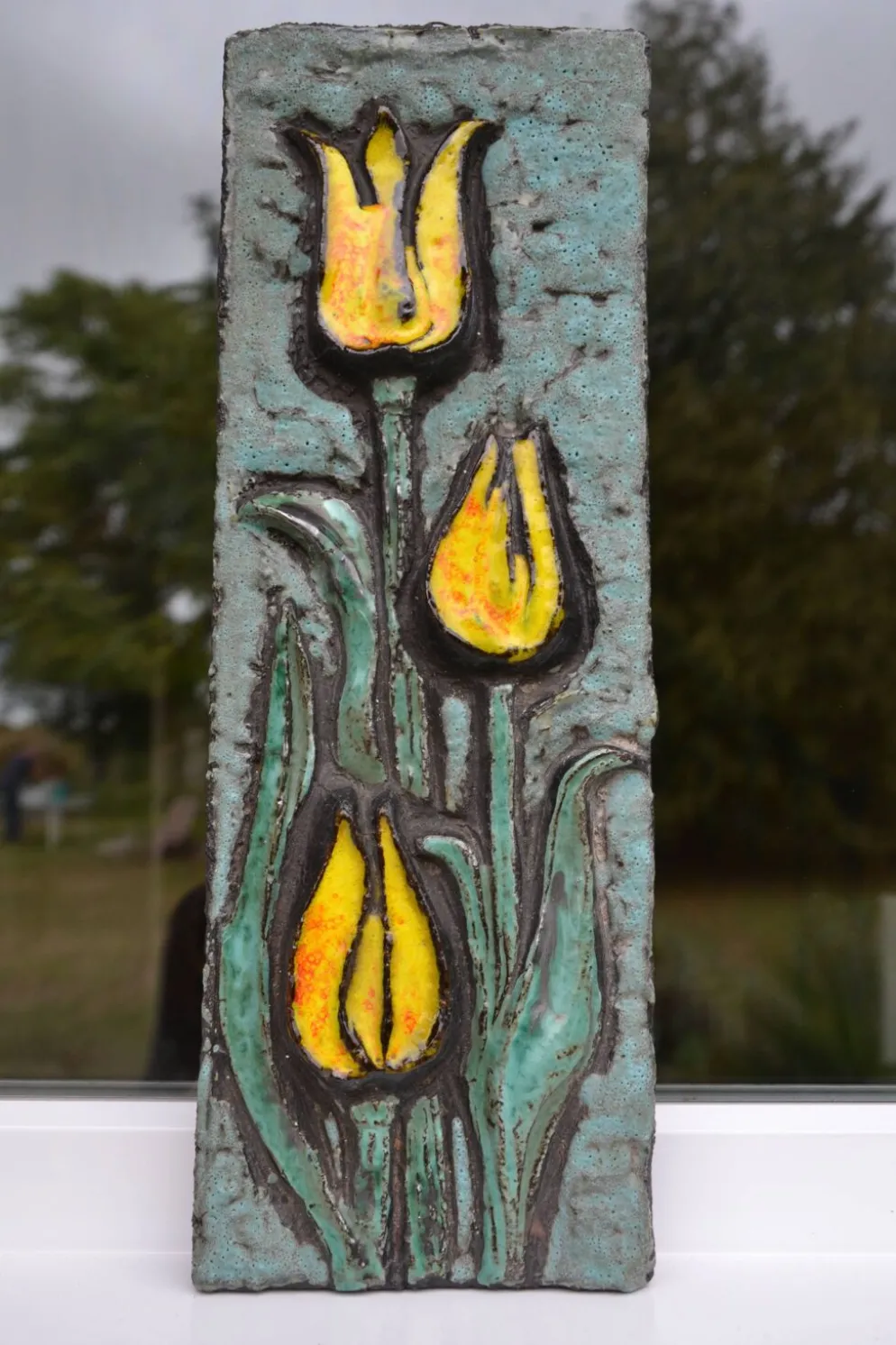 Plaque en céramique décor floral Ruscha