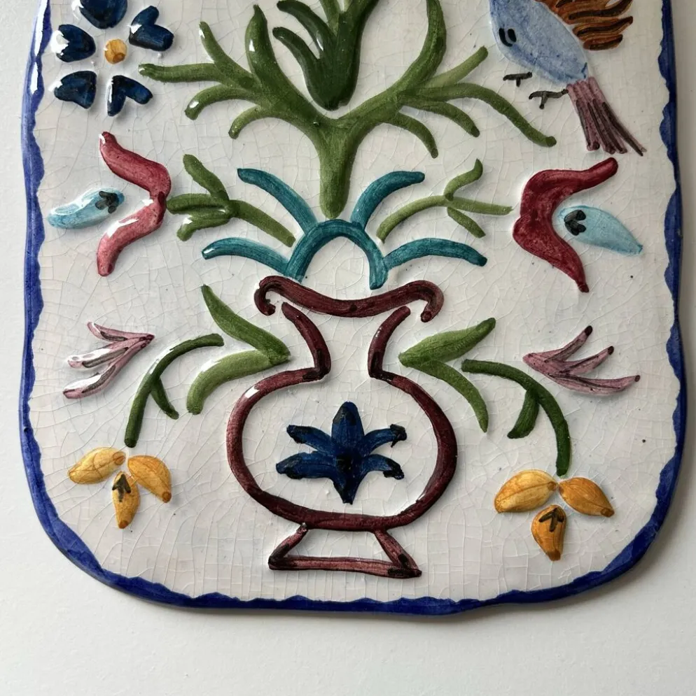 Plaque en céramique décor oiseaux