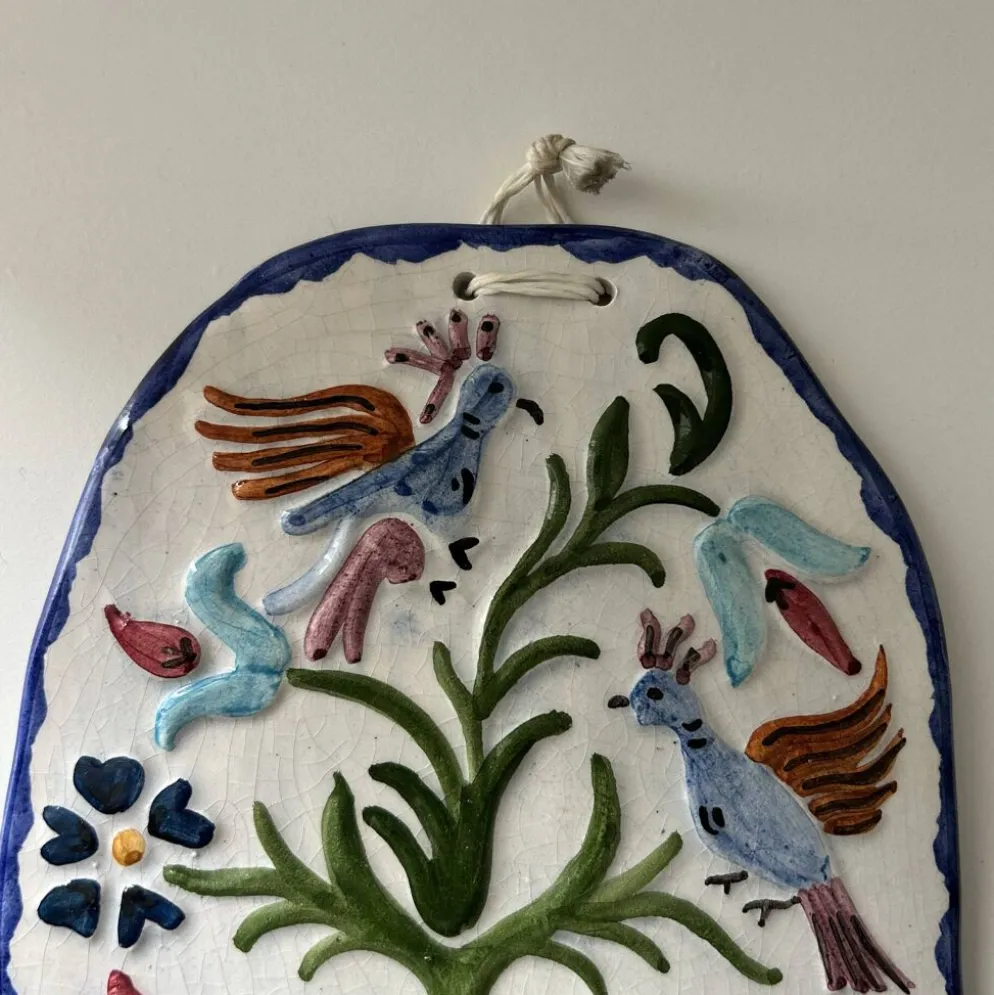 Plaque en céramique décor oiseaux
