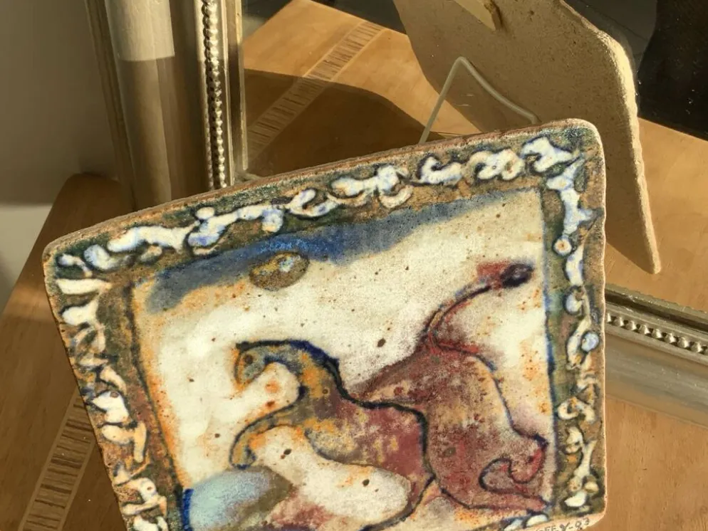 Plaque en grès vernissé Voldemar Volkoff 25x25