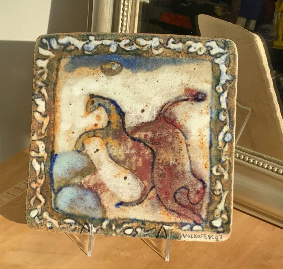 Plaque en grès vernissé Voldemar Volkoff 25x25