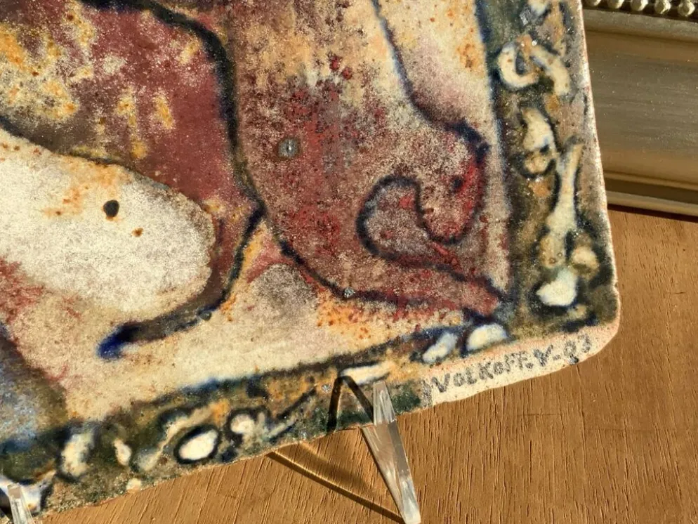 Plaque en grès vernissé Voldemar Volkoff 25x25