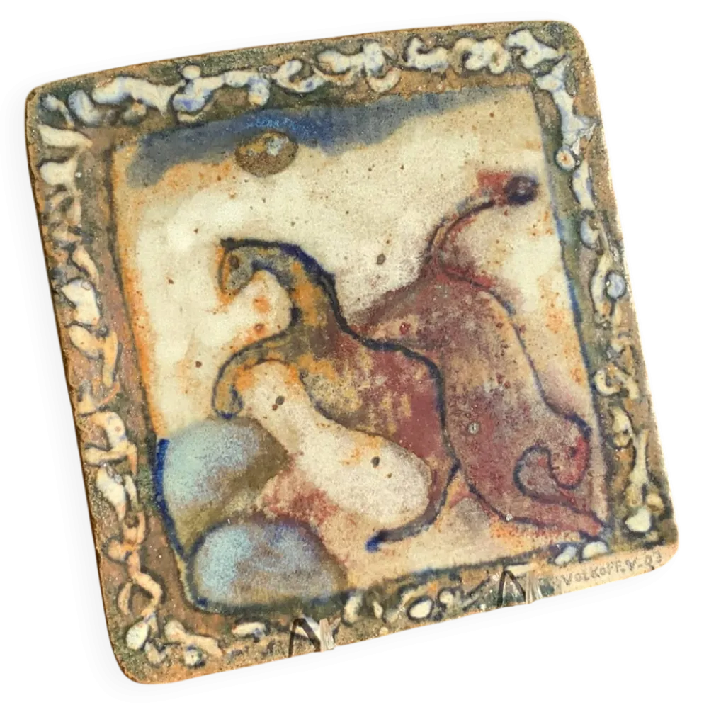 Plaque en grès vernissé Voldemar Volkoff 25x25
