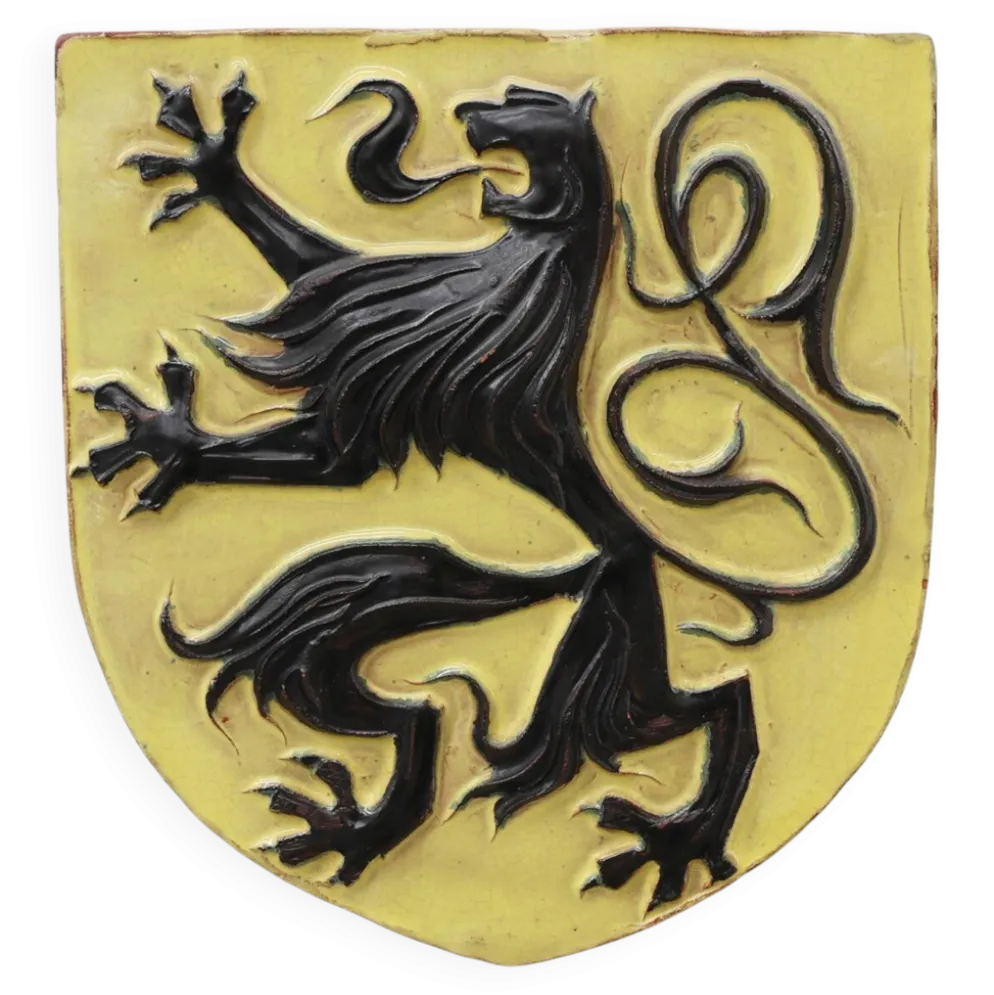 Plaque murale avec lion flamand par Vandeweghe pour Amphora, Belgique, vers 1950