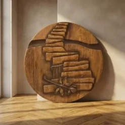 Plaque murale en bois sculpté vintage, relief sculptural, Tchécoslovaquie, milieu du 20e siècle, 47 cm