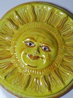 Plaque murale soleil anthropomorphe en majolique de Vietri artisanal vintag