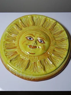 Plaque murale soleil anthropomorphe en majolique de Vietri artisanal vintag