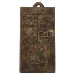 Plaque religieuse murale moderniste en bronze avec dicton, années 50