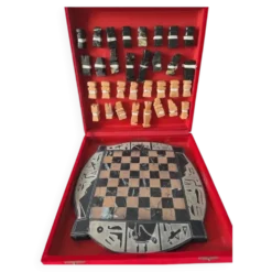 Plateau d'échecs vintage en pierre arrondie égyptien