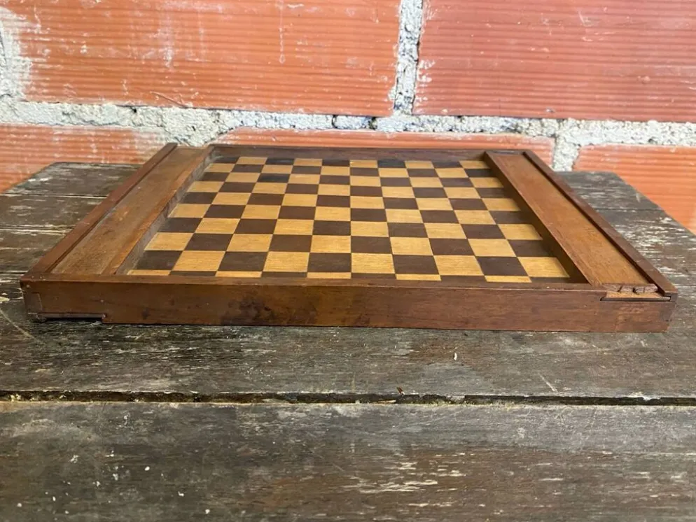Plateau double face jeu de dames et d'échecs en bois