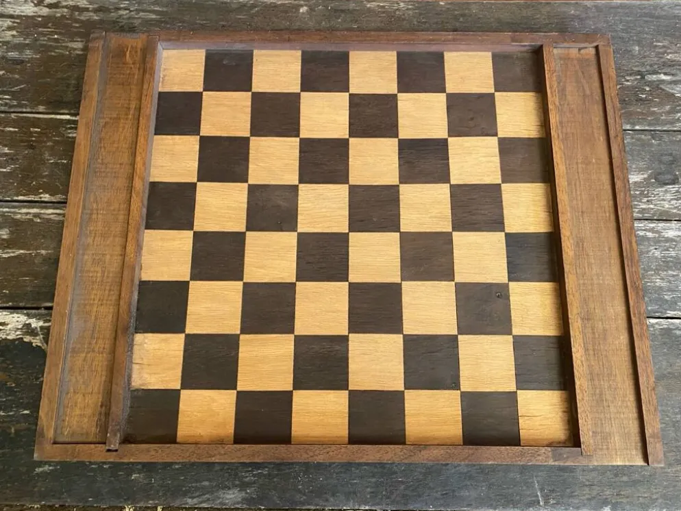Plateau double face jeu de dames et d'échecs en bois