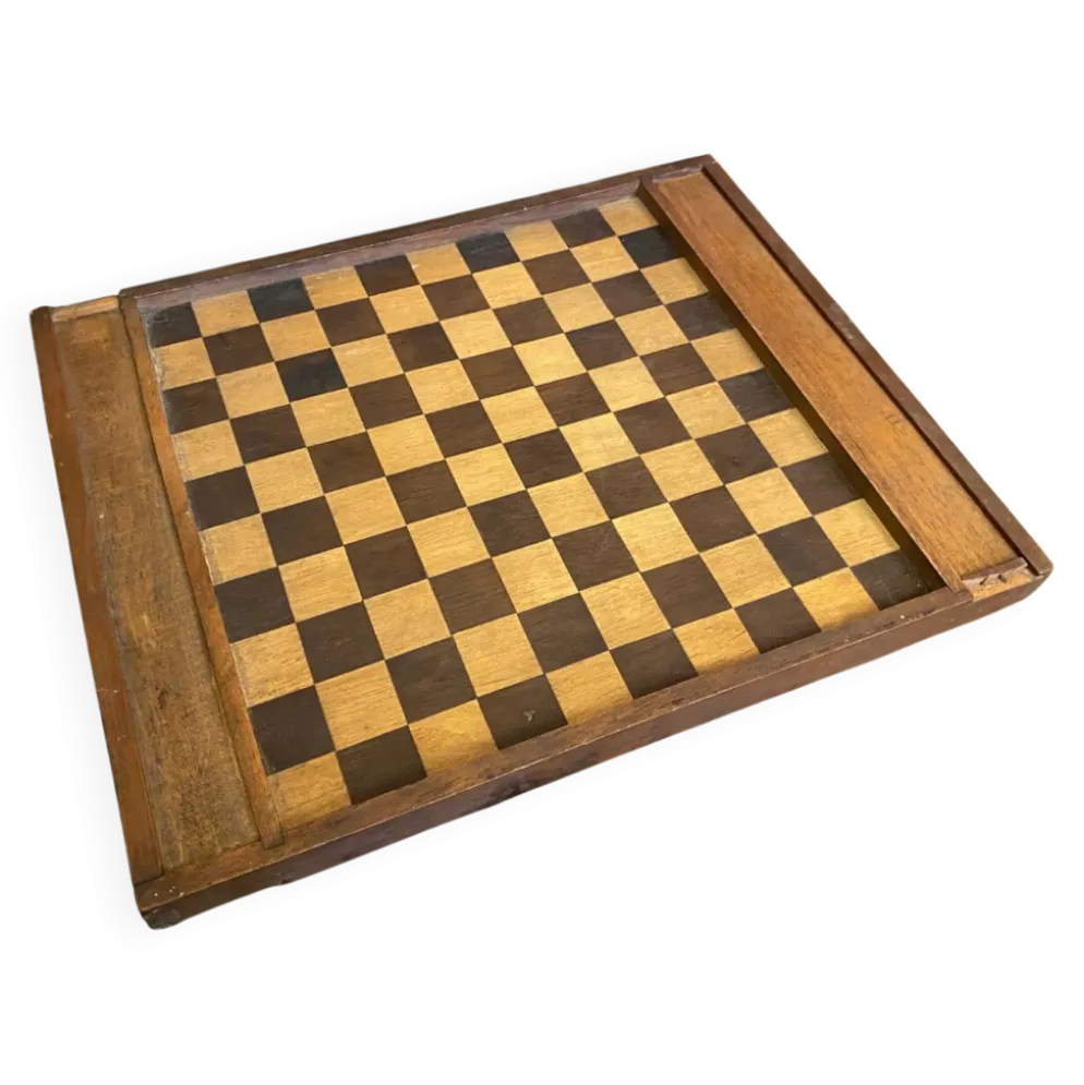 Plateau double face jeu de dames et d'échecs en bois