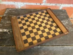 Plateau double face jeu de dames et d'échecs en bois