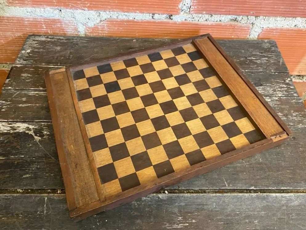 Plateau double face jeu de dames et d'échecs en bois