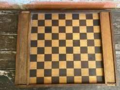 Plateau double face jeu de dames et d'échecs en bois