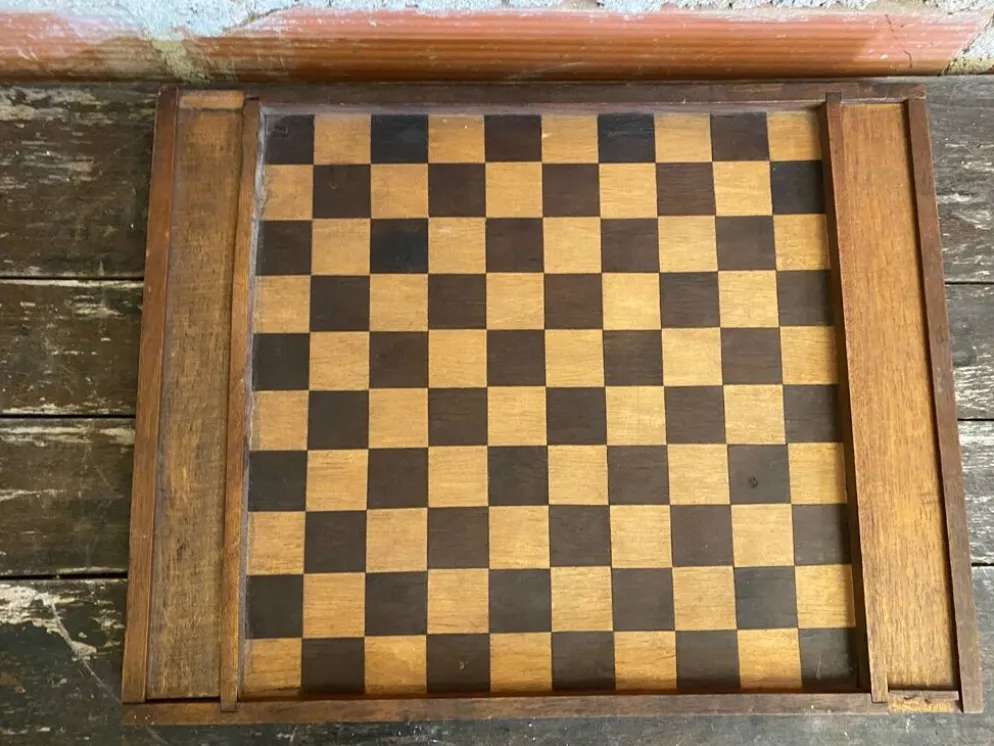 Plateau double face jeu de dames et d'échecs en bois