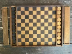 Plateau double face jeu de dames et d'échecs en bois