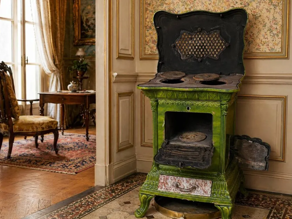 Poele en fonte et faience émaillée,art nouveau