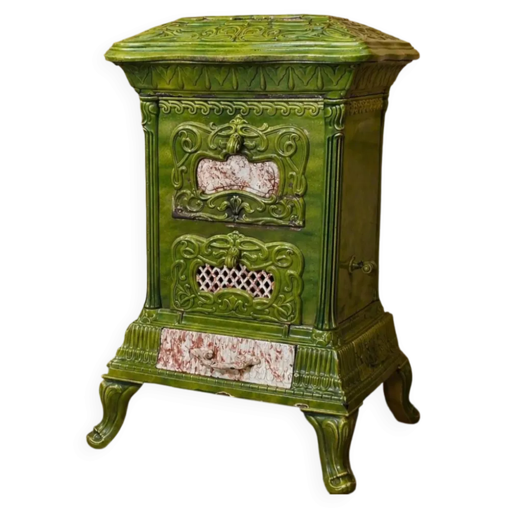 Poele en fonte et faience émaillée,art nouveau