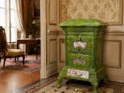 Poele en fonte et faience émaillée,art nouveau