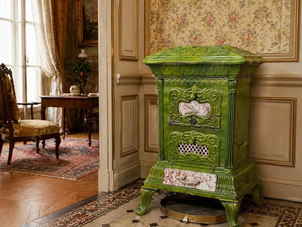 Poele en fonte et faience émaillée,art nouveau