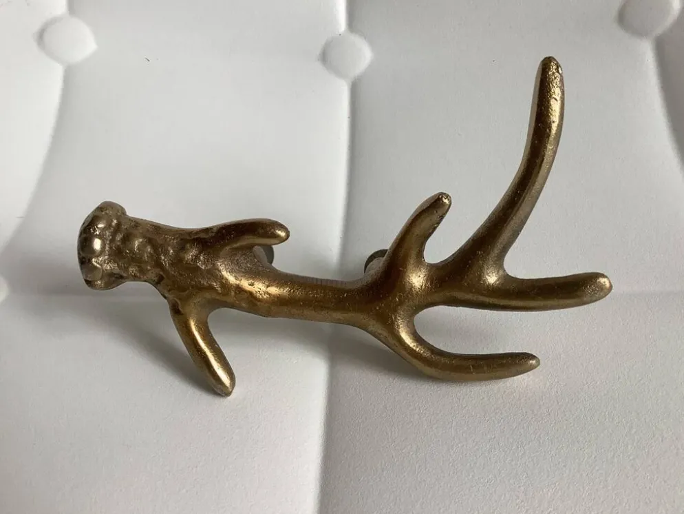 Poignée de porte en laiton doré bois de cerf