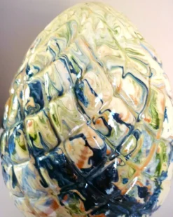 Pomme de pin, céramique, terre cuite émaillée, couleurs mêlées, vives,32cm