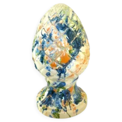Pomme de pin, céramique, terre cuite émaillée, couleurs mêlées, vives,32cm