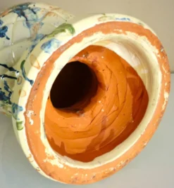 Pomme de pin, céramique, terre cuite émaillée, couleurs mêlées, vives,32cm