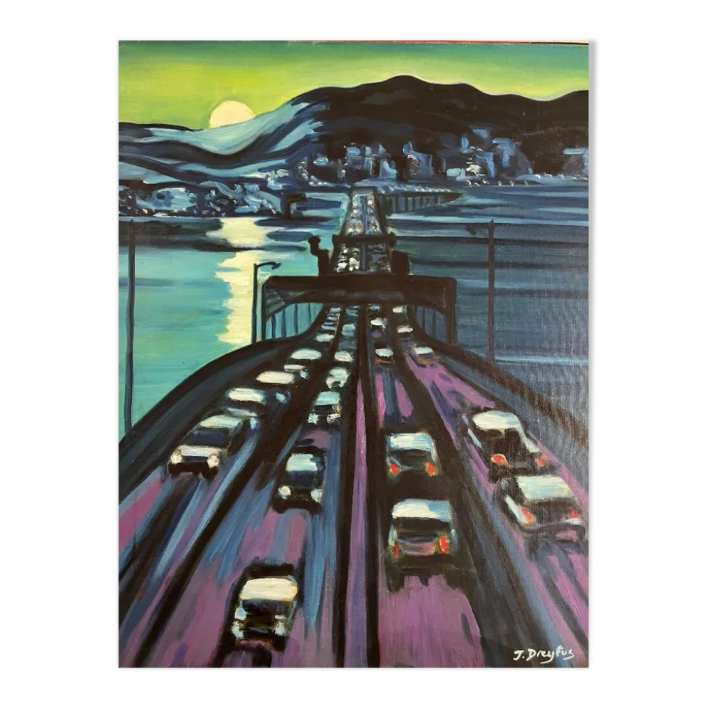 Pont à Seattle- Peinture à l'huile-Jérôme Dreyfus-1992