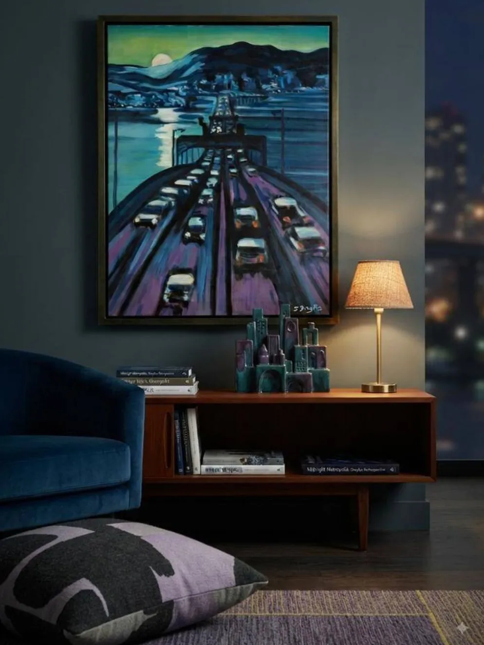 Pont à Seattle- Peinture à l'huile-Jérôme Dreyfus-1992
