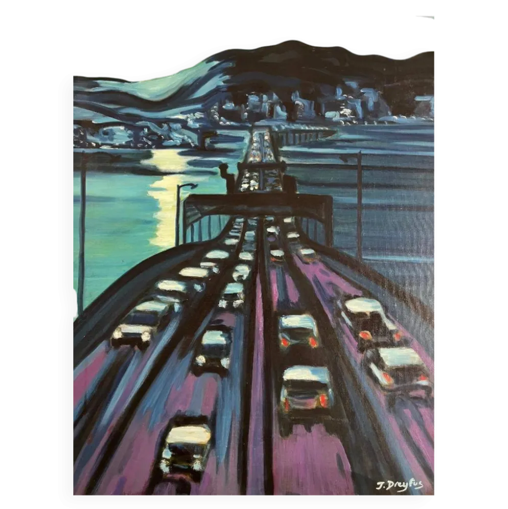 Pont à Seattle- Peinture à l'huile-Jérôme Dreyfus-1992