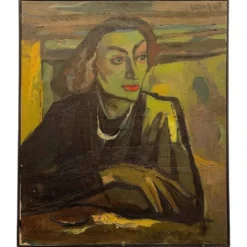 Portait de femme Fauviste, tableau huile sur toile 1947, LUC PEROT 'Colette