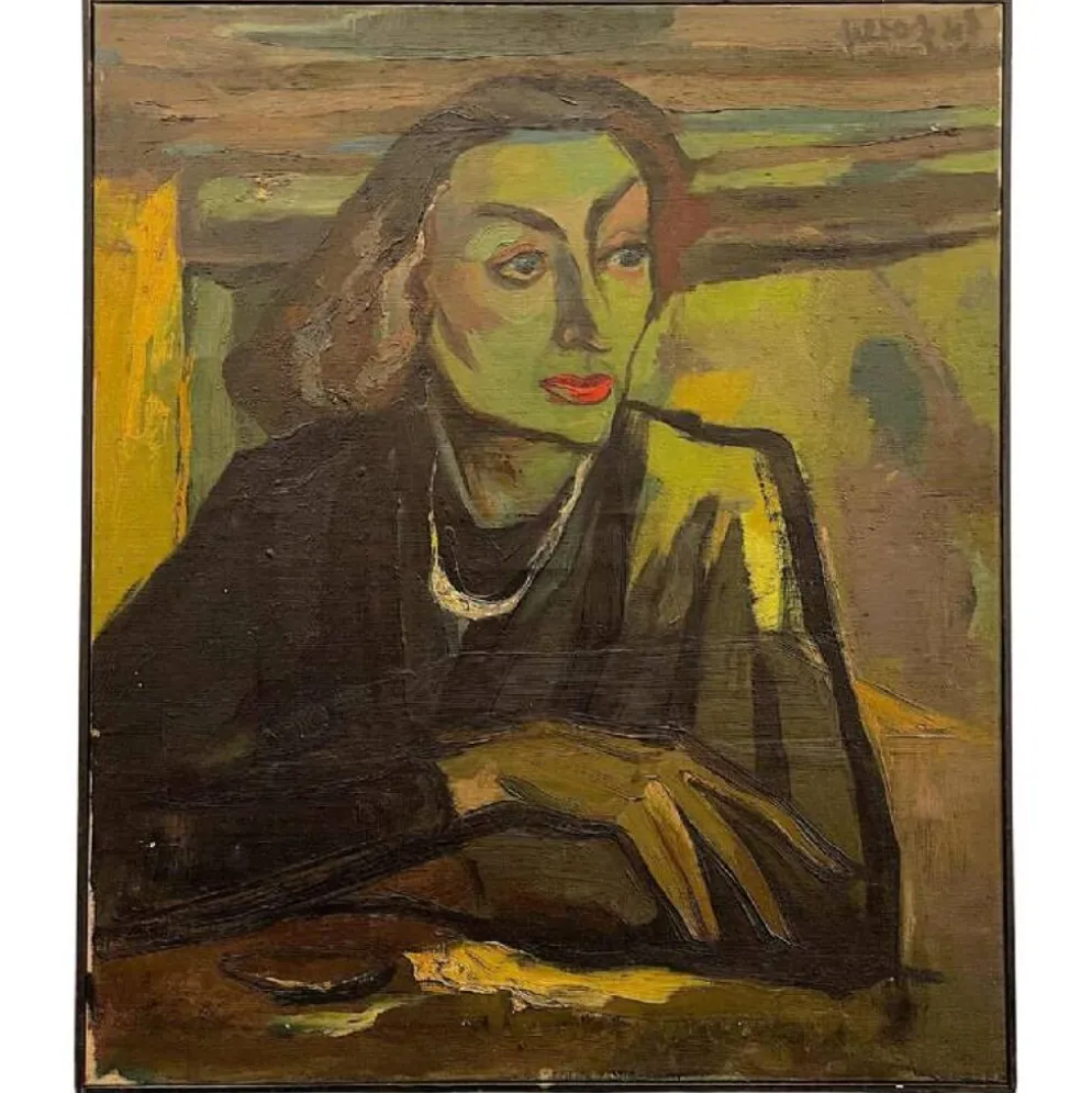 Portait de femme Fauviste, tableau huile sur toile 1947, LUC PEROT 'Colette