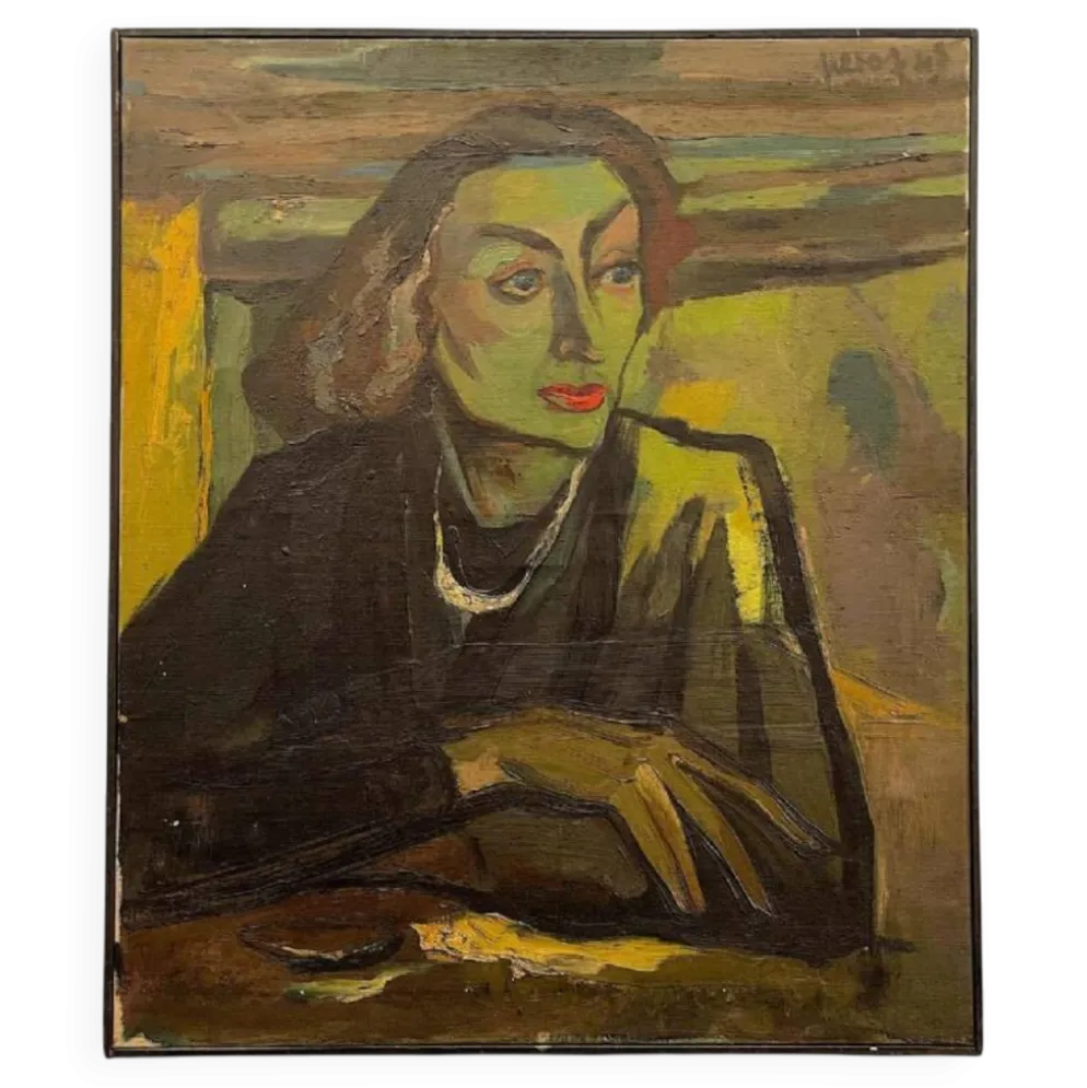 Portait de femme Fauviste, tableau huile sur toile 1947, LUC PEROT 'Colette