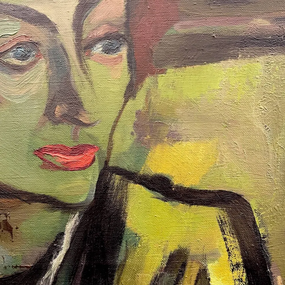 Portait de femme Fauviste, tableau huile sur toile 1947, LUC PEROT 'Colette