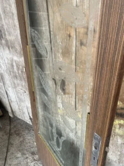 Porte ancienne art déco vitre gravée décor floral châssis bois vintage