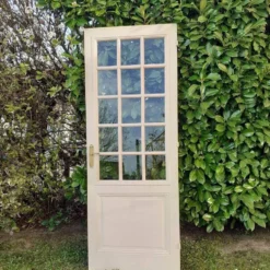 Porte ancienne de communication vitrée moulurée 218,5x83 15 petits carreaux
