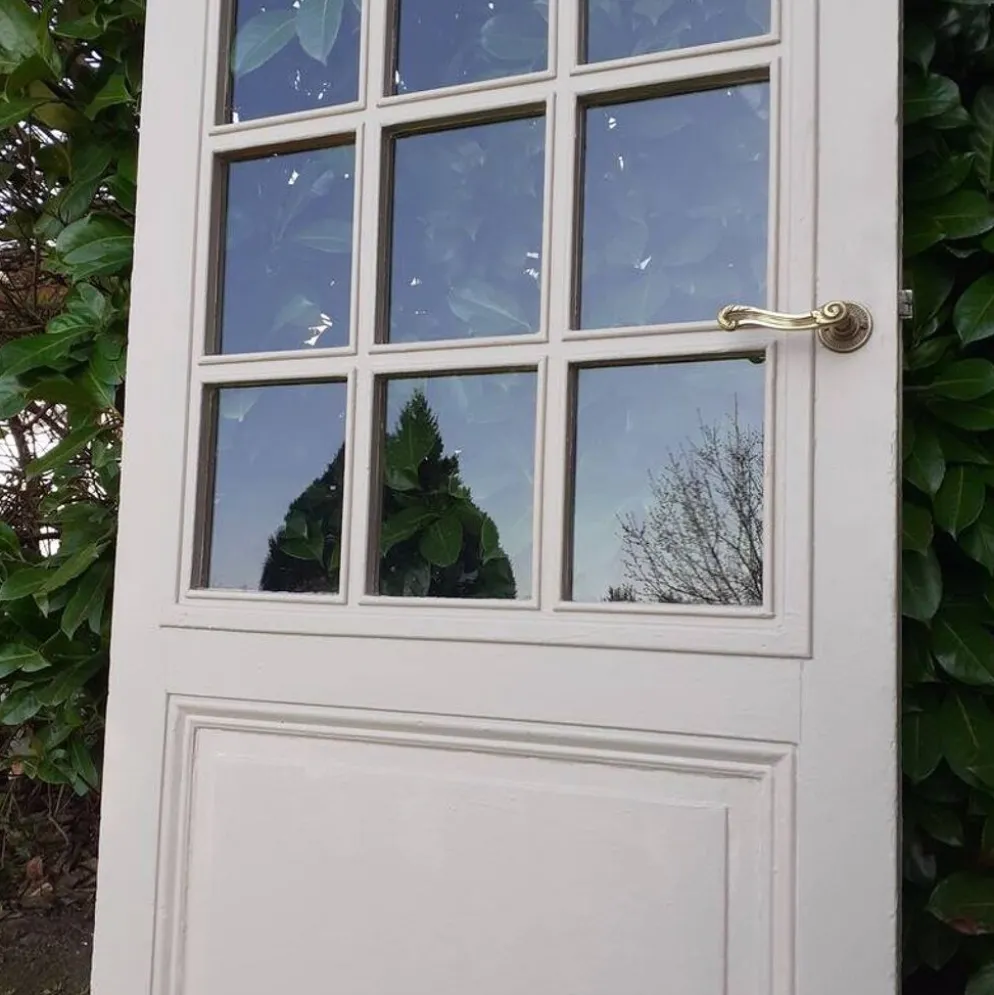 Porte ancienne de communication vitrée moulurée 218,5x83 15 petits carreaux
